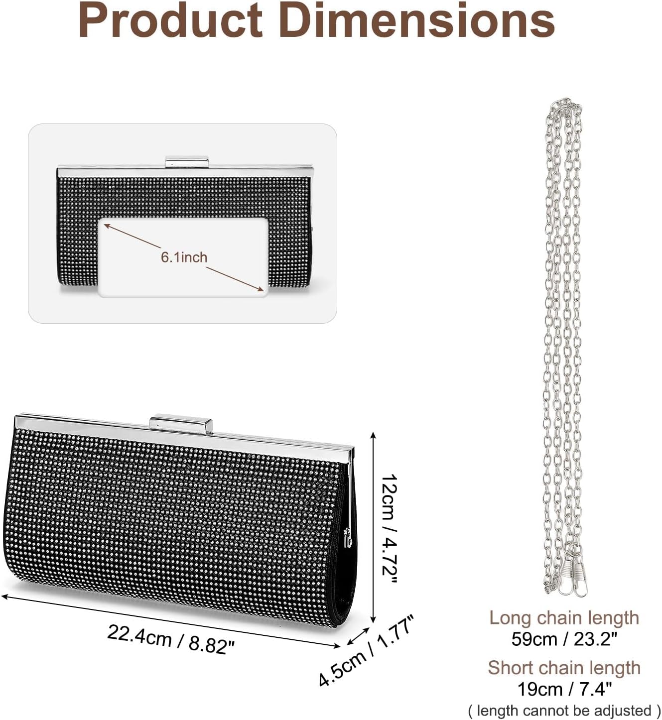DTGN Evening Bags Clutch Purses for Women Formal, Rhinestone Purse Handbag Crossbody Bag Shoulder Bag for Wedding Guest Party