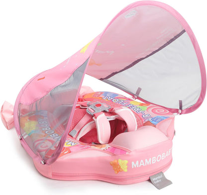 Mambobaby Baby Swim Float with Canopy, Non-Inflatable Solid Baby Float, Upgrade Soft Skin-Friendly Material Infant Swim Float