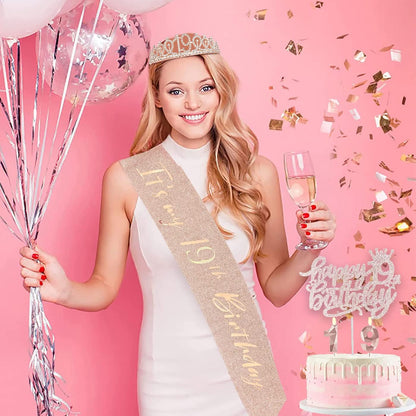 8pcs 40th Birthday Decorations gifts for Women, Including 40th Happy Birthday Cake Topper, Queen Sash with Pearl Pin, Sweet Rhinestone Tiara Crown for Women, Number Candles and Balloons (Rose Gold)