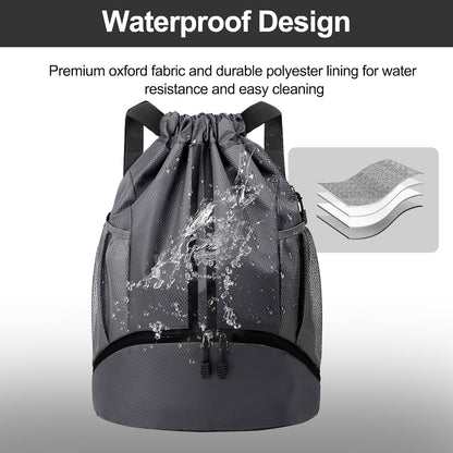 Hoedia Sports Drawstring Backpack - String Swim Gym Bag with Shoes Compartment and Wet Proof Pocket for Women/Men