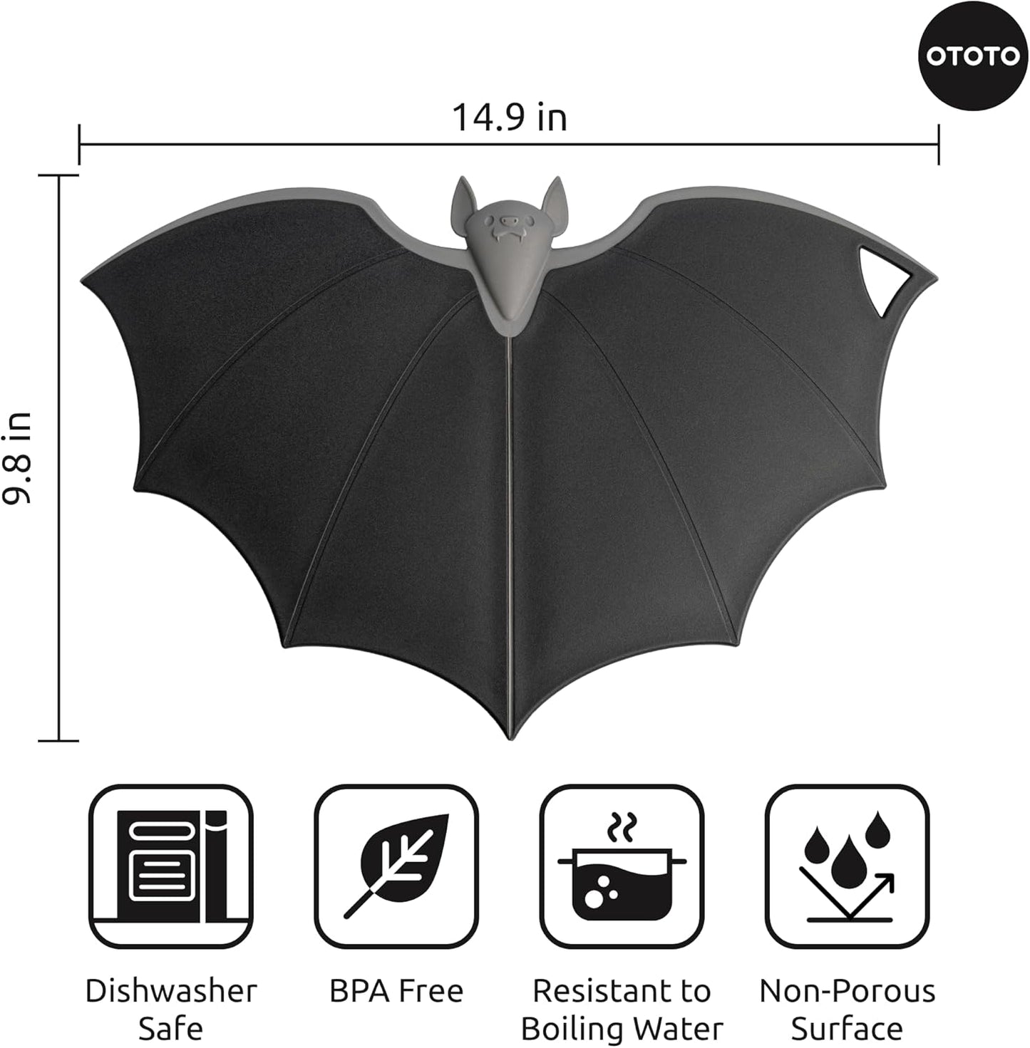 OTOTO Bat-Shaped Cutting Board – Fun & Spooky Kitchen Gadget, Plastic & Wooden Chop Board, Dishwasher Safe, Perfect Housewarming or Goth Gift - PuriLite