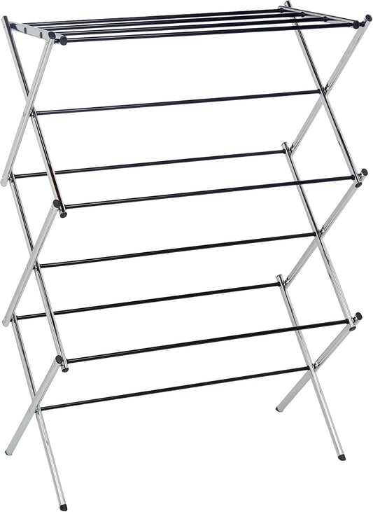 Foldable Portable Laundry Drying Rack for Indoor Air Drying Clothing, 29.4 x 14.8 x 41.9 inches (LxWxH), Chrome Silver - PuriLite