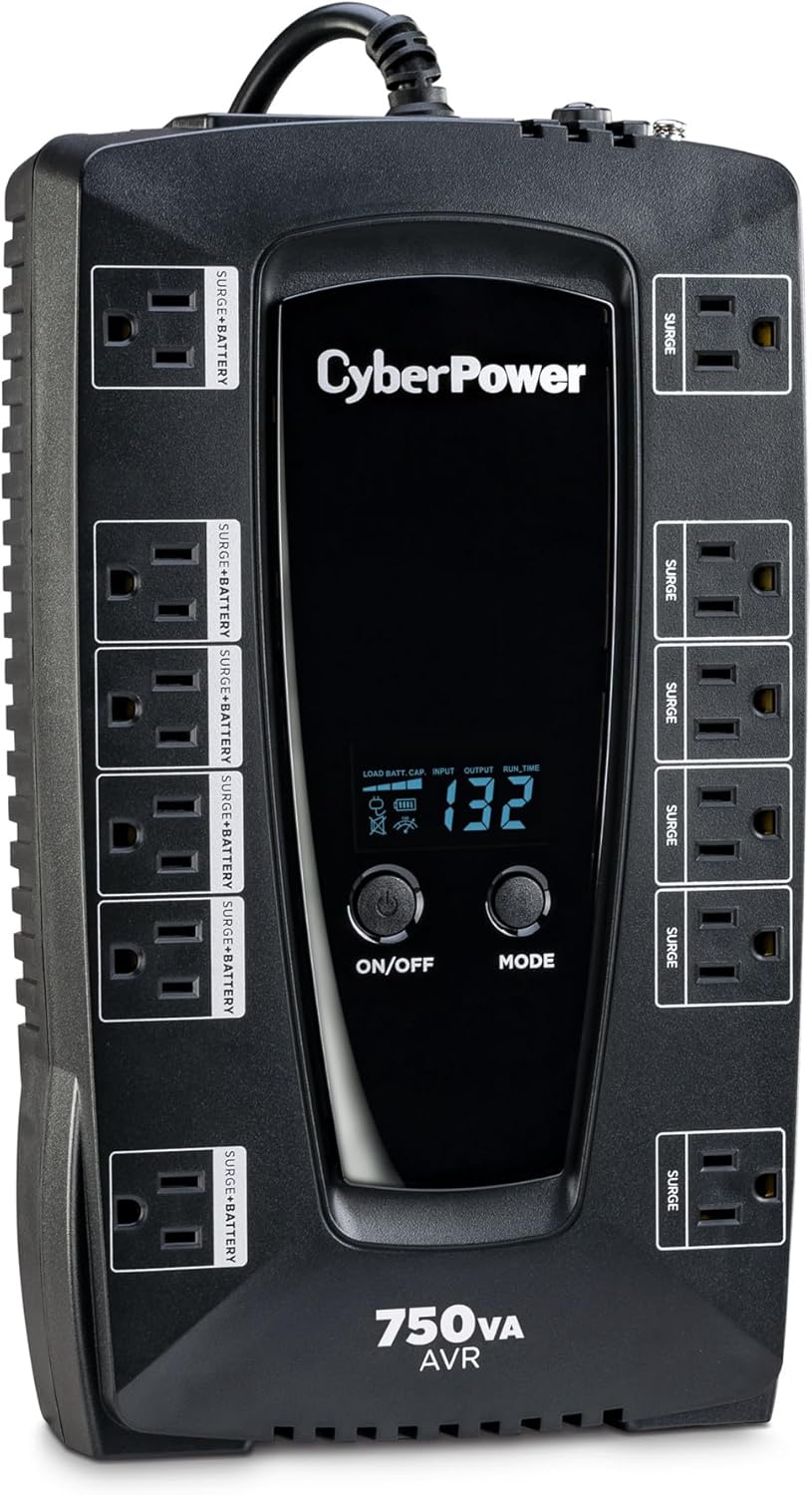 CyberPower AVRG900LCD Intelligent LCD UPS System, 900VA/480W, 12 Outlets, AVR, Compact