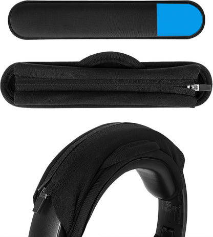 Geekria Hook and Loop Headband Cover + Pad Set, Protector with Zipper Closure Compatible with Medium Sized Headphones, Easy DIY Installation (Protein Leather/Black)