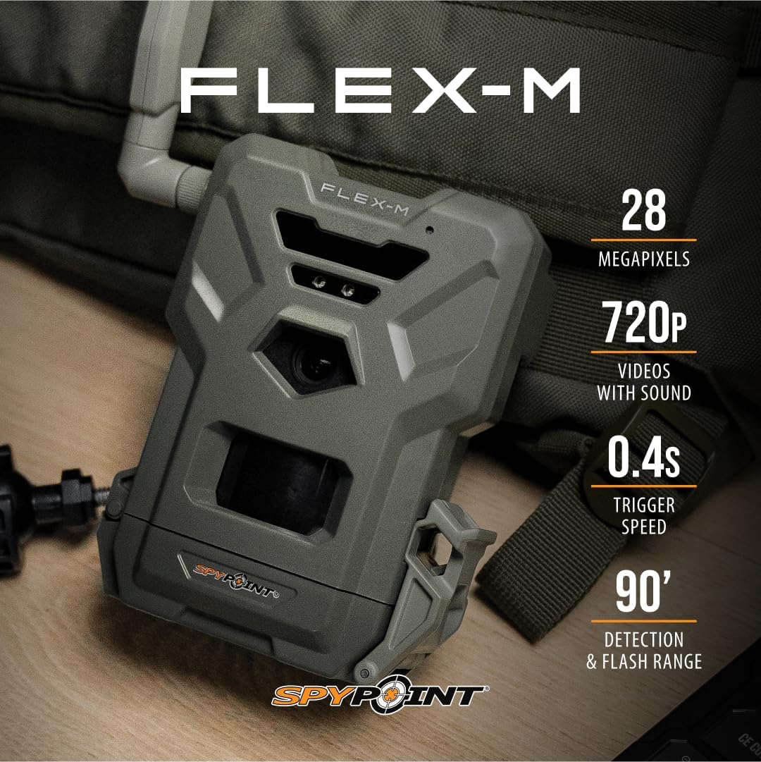 SPYPOINT Flex-M Cellular Trail Camera - Best Value in Hunting Accessories, No WiFi Needed & GPS-Enabled, Hunting Night Vision, IP65 Water-Resistant, 28MP Photos, 720p Videos + Sound (Pack of 1)
