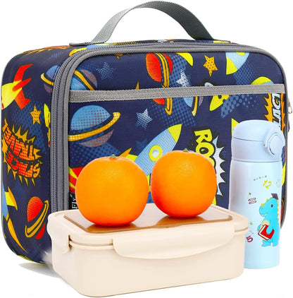 FlowFly Kids Lunch Box Insulated Soft Bag Mini Cooler Back to School Thermal Meal Tote Kit for Girls, Boys, Black