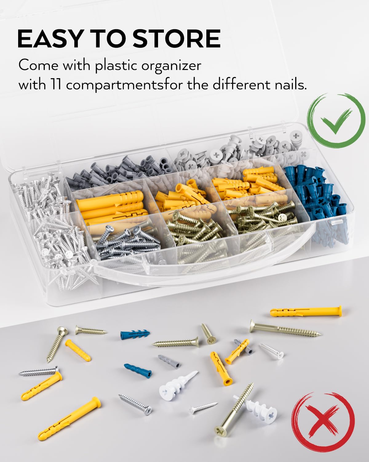 INCLY 230 PCS Drywall Anchors and Screws Assortment Kit,115 Plastic Self Drilling Wall Anchors for Drywall and 115 Flat Head Screw,5 Sizes Heavy Duty Galvanized Screw and Wall Plug Bolts with Box