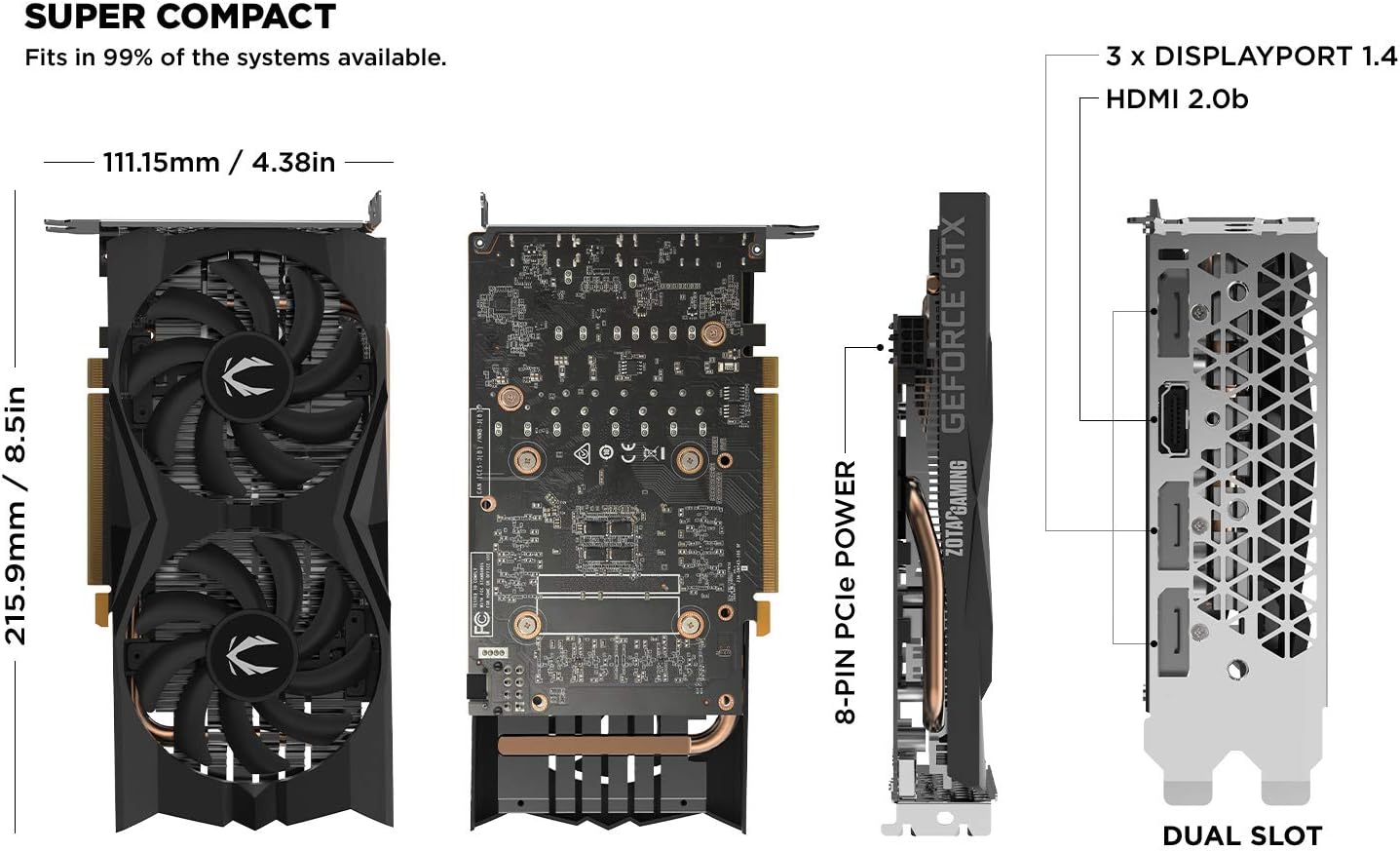 ZOTAC GeForce GTX 1660 6GB GDDR5 192-bit Gaming Graphics Card, Super Compact, ZT-T16600K-10M
