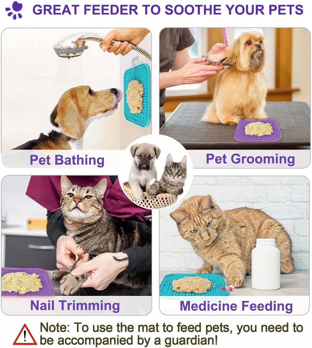 2 Pack Licking Mat for Dogs & Cats with Suction Cups, Dog Slow Feeder Lick Pat for Anxiety Relief, Dog Toys Feeding Mat for Butter Yogurt Peanut, Pets Bathing Grooming Training Mat