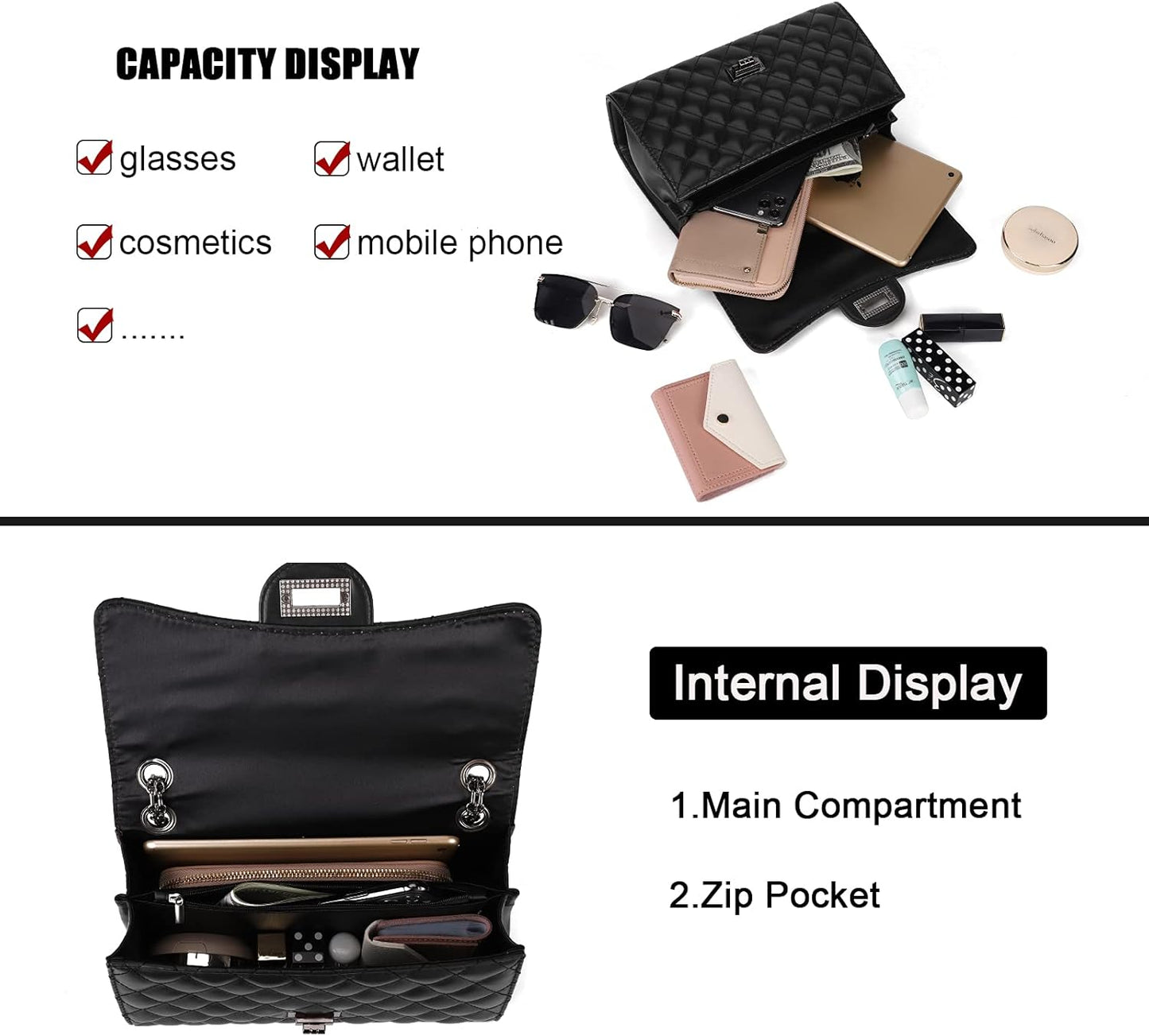 Gladdon Quilted Crossbody Bags for Women Ladies Shoulder Purses with Chain Strap Stylish Clutch Purse,Medium