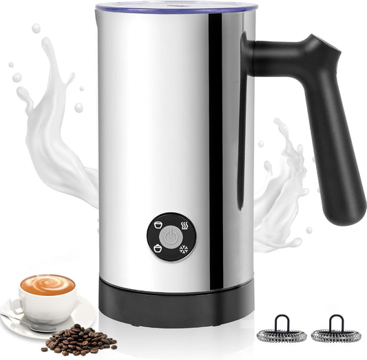 Stainless Steel 4-in-1 Electric Milk Frother, Milk Frother and Steamer, 10.6oz Large Capacity, Cold and Hot Foam Maker for Lattes, Cappuccinos, Non-Stick Coating Interior, Polished