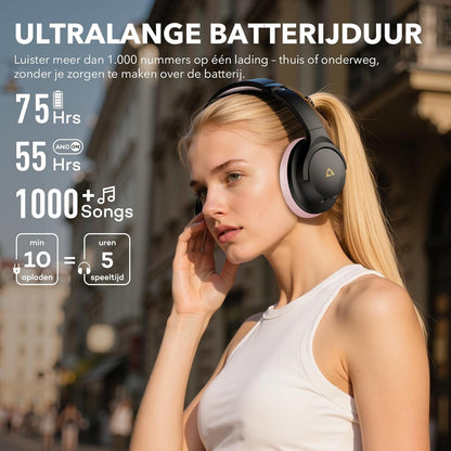 1Mii Y8+ Noise Cancelling Headphones Bluetooth, Wireless LDAC Hi-Res Audio, Custom EQ via App, 75H Playtime, Comfort Fit, Over Ear Headphones Foldable for Airplane Travel Home Office - Black
