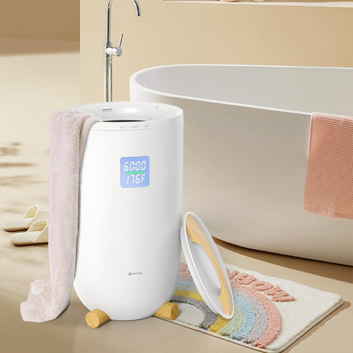 Keenray Towel Warmer Bucket, Large Towel Warmer for Bathroom with Timer, LED Display, Up to 24 Hours Delay Timer, Child Safety Lock, Towel Heater Fits Towels, Robes, Blankets, PJ's