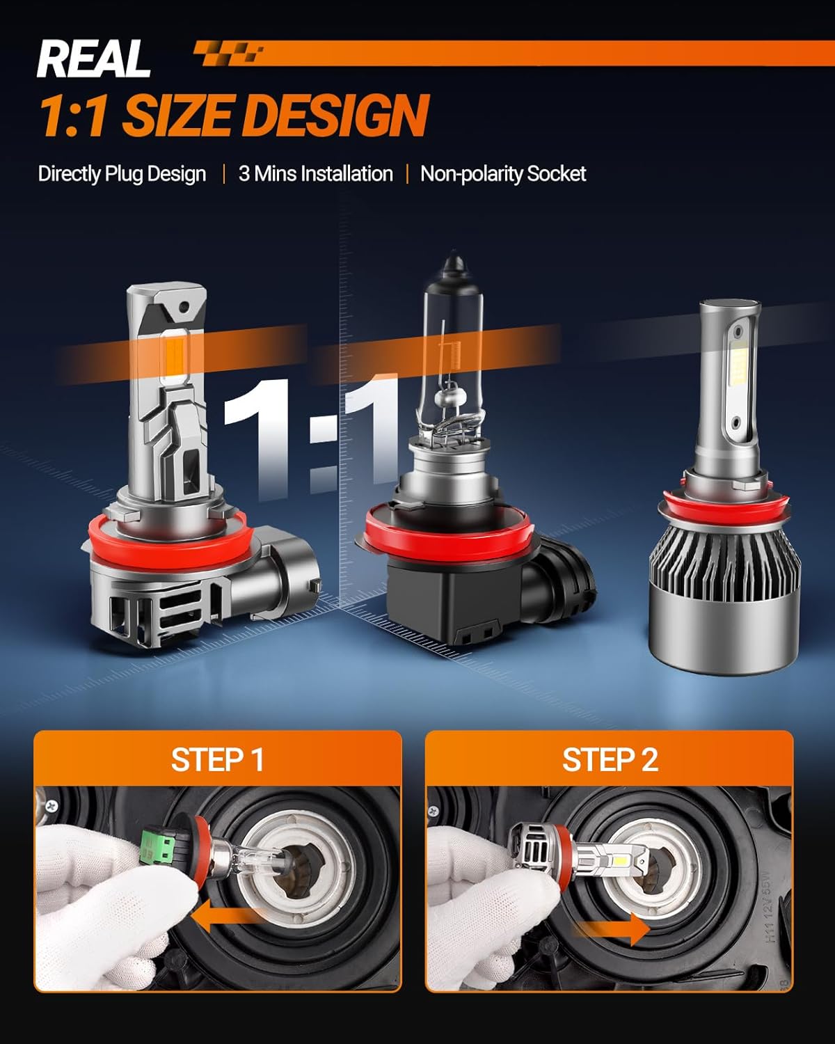 SEALIGHT H7 LED Headlight Bulbs, 800% Super Bright, 6500K Cool White Light Bulbs with Cooling Fan, 1:1 Mini Size H7 led headlight,H7 Halogen Replacement 3 Mins Plug-N-Play, Pack of 2