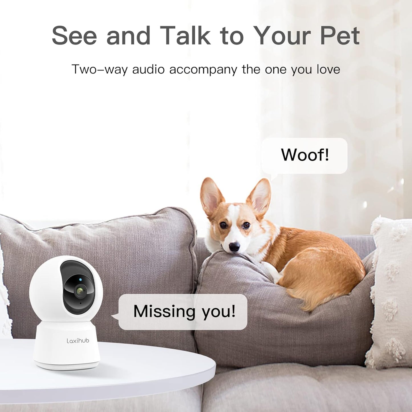 360° View 2K Pet Camera with Phone App, Indoor Security Camera, P2T Baby Monitor, Pan/Tilt, Motion & Sound Detection, Night Vision,Two-Way Audio, Works with Alexa