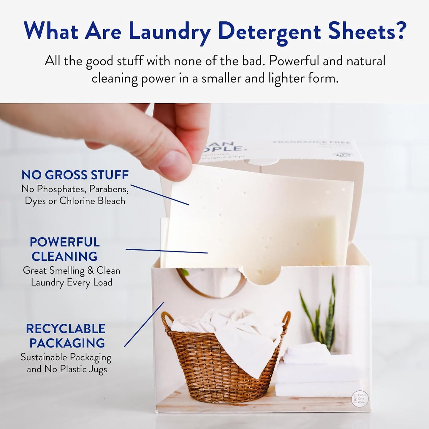 Clean People Laundry Detergent Sheets - Recyclable Packaging, Hypoallergenic, Stain Fighting - Ultra Concentrated, Laundry Soap - Fresh Scent, 96 Pack