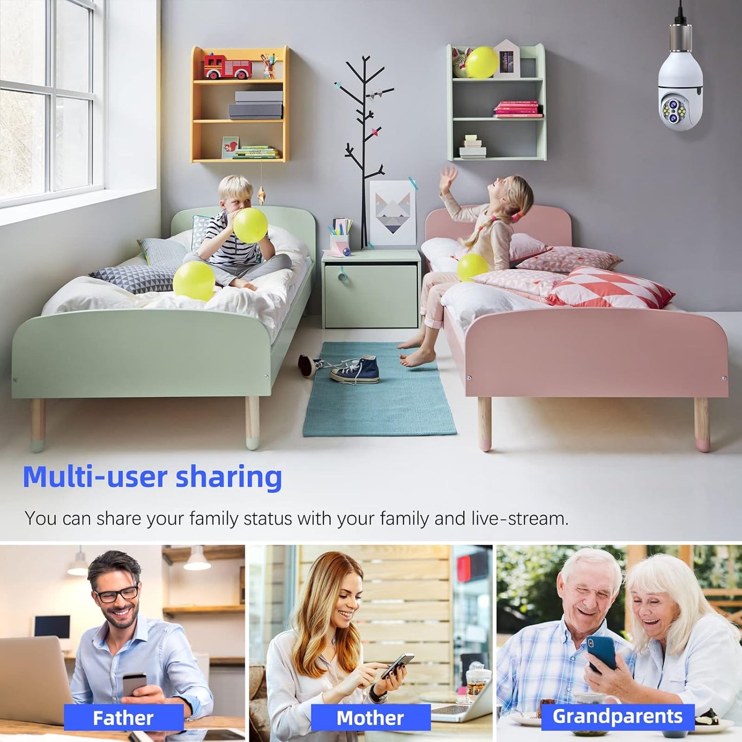 2Pack Light Bulb Security Camera, Dual Lens 10X Zoom 360° PTZ Outdoor Camera 2.4G Wi-Fi Color Night Vision Surveillance Camera with Two-Way Talk, Motion Tracking, Cloud Storage for Home Security