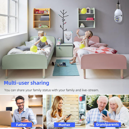 2Pack Light Bulb Security Camera, Dual Lens 10X Zoom 360° PTZ Outdoor Camera 2.4G Wi-Fi Color Night Vision Surveillance Camera with Two-Way Talk, Motion Tracking, Cloud Storage for Home Security
