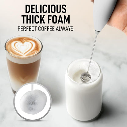 Zulay Kitchen Powerful Double Whisk Milk Frother Handheld - Foam Maker with Stand - Whisk Drink Mixer for Coffee, Mini Foamer for Latte, Matcha, Frappe, Hot Chocolate & Cappuccino (Black)