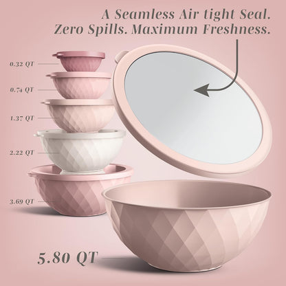 COOK WITH COLOR Mixing Bowls with TPR Lids - 12 Piece Plastic Nesting Bowls Set Includes 6 Prep Bowls and 6 Lids, Microwave Safe Mixing Bowl Set (Green)