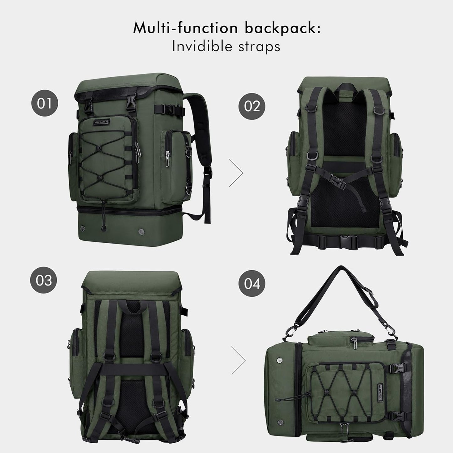 WITZMAN Travel Backpack for Men Women Carry on Bags for Airline Approved Convertible Duffle Luggage Backpack Shoe Compartment