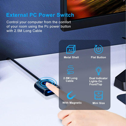 COOIDEA Desktop Computer Power Switch, External PC Power Button, Power Supply Control Adapter Cable 2.5M, ATX Desktop Computer Motherboard Power SW Cables with Magnet, Black