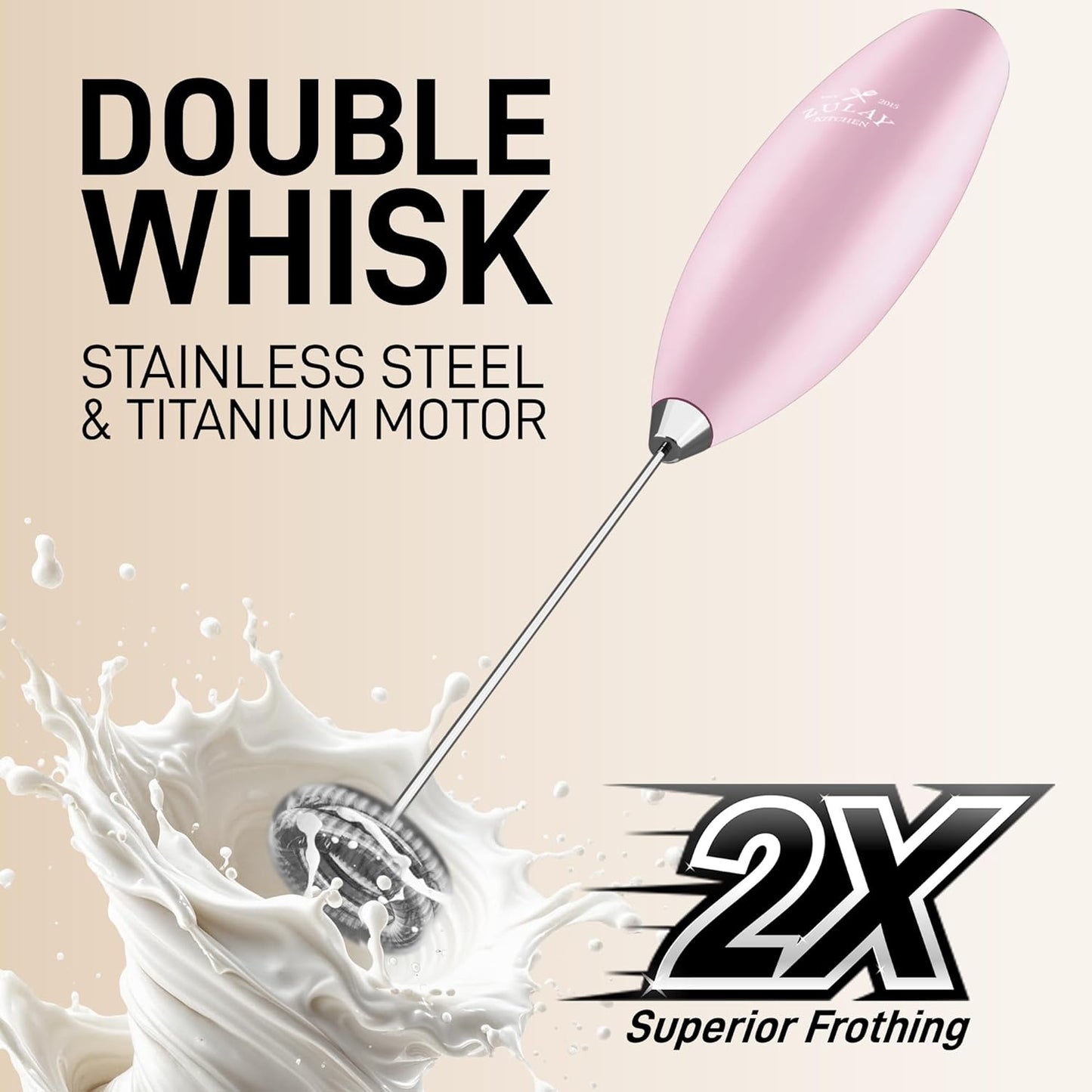 Zulay Kitchen Powerful Double Whisk Milk Frother Handheld - Foam Maker with Stand - Whisk Drink Mixer for Coffee, Mini Foamer for Latte, Matcha, Frappe, Hot Chocolate & Cappuccino (Black)