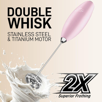 Zulay Kitchen Powerful Double Whisk Milk Frother Handheld - Foam Maker with Stand - Whisk Drink Mixer for Coffee, Mini Foamer for Latte, Matcha, Frappe, Hot Chocolate & Cappuccino (Black)