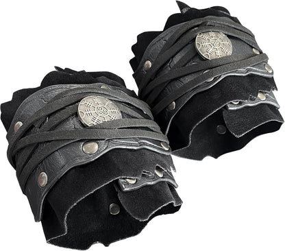 HiiFeuer Medieval Suede Arm Wraps, Renaissance Artificial Fur Bracers, Viking Wrist Band Archery Arm Guards Knight Gauntlets