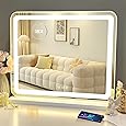 Sucedey Vanity Mirror with Lights, 23" x 18" Makeup Mirror, Hollywood Mirror with 3 Color Modes & Adjustable Brightness, Detachable 10x Zoom Mirror and USB Charging Design (White)