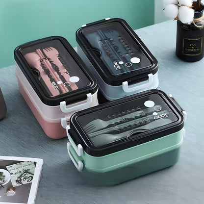Bento Box, Lunch Box for Adult, Compact Bento Box Set- 2-Layer Stackable Lunch Box with Utensils, Leak-Proof and Durable Food Container for Work, Picnic, and Travel (Pink)