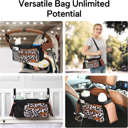 Universal Stroller Organizer with Insulated Cup Holder by Momcozy - Detachable Phone Bag & Shoulder Strap, Fits for Stroller like Uppababy, Baby Jogger, Britax, BOB, Umbrella and Pet Stroller
