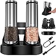 [Upgraded Larger Capacity] Electric Salt and Pepper Grinder Set with USB Charging Base, 95ml Large Capacity, Adjustable Coarseness,Stainless Steel Automatic Pepper Mill (Upgraded Capacity-A)