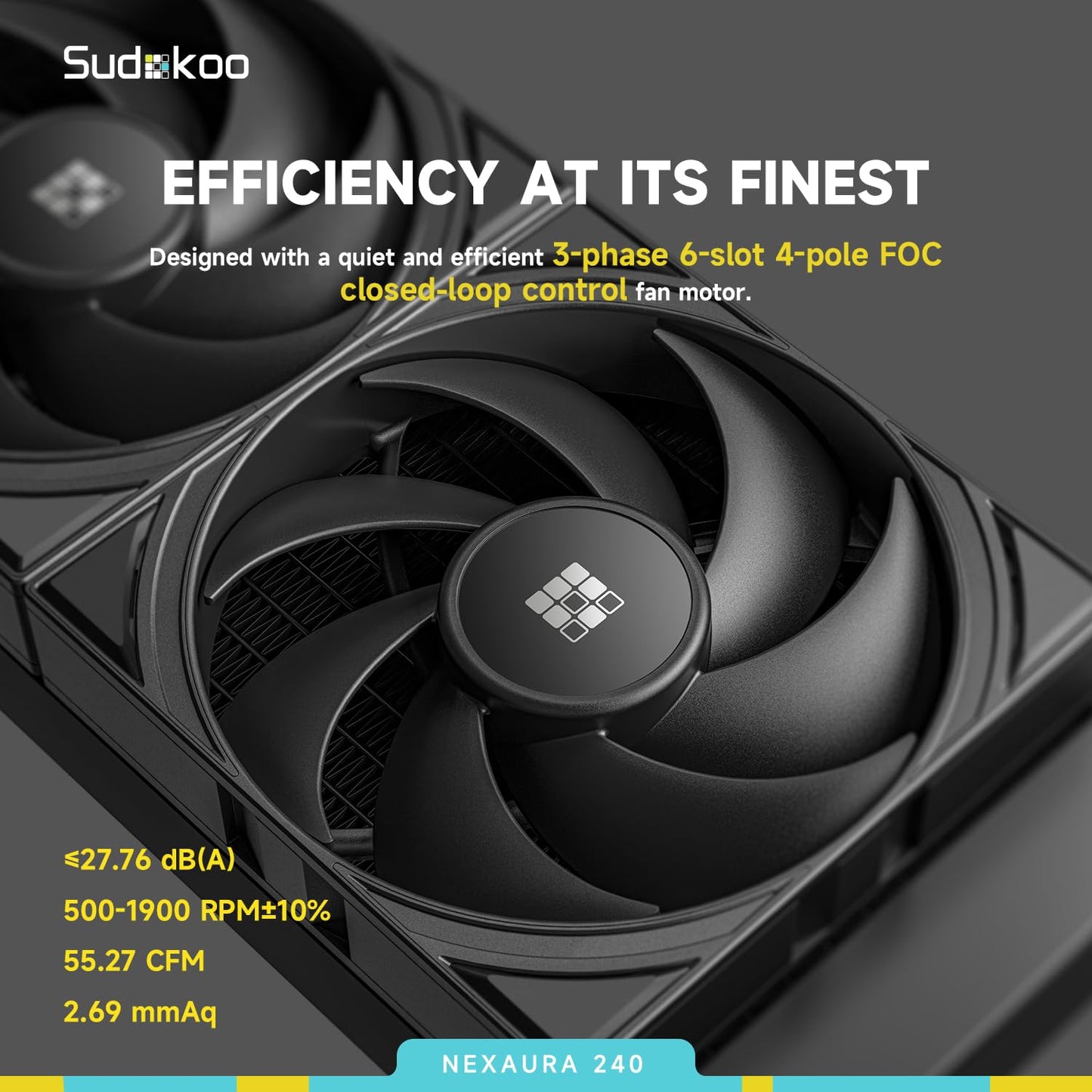 Sudokoo NEXAURA 240 Liquid CPU Cooler: 240mm AIO CPU Cooler with PWM Pump & ARGB Pump Head - Water Cooling with FDB Fans for Intel LGA 1851/1700/1200/115X AMD AM5/AM4 - Black