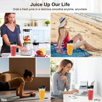 6 Pack Ninja Blender Cups Replacement and 7Fins Blade Replacement 24oz Ninja Cups for Blender & Blade with Cleaning Brush Compatible Nutri Ninja Auto iQ BN801 BL480 BL640 BL642 NN100 BL2012