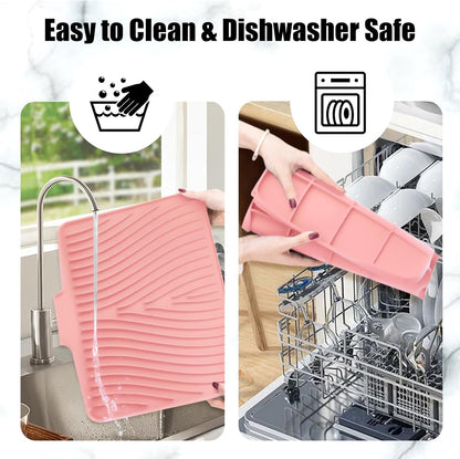 TIKNIK Silicone Dish Drying Mat for Kitchen Counter, Dish Drying Pad, Non-Slip Drain Pad with Built-in Drain, Heat Resistant Stone Drying Mat(40 L x 33 W cm, Grey)