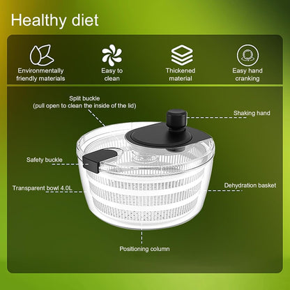 Manual Salad Spinner, Fruit Spinner and Strainer, Manual Lettuce Spinner with Secure Lid, Fruit Washer Spinner Bowl, Split Structure Lettuce Spinner with Bowl and Lid for Vegetable Fruit Dryer