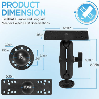 Aluminum Fish Finder Mount with 1.5" / C Size Ball, Medium Arm Marine Electronic Depth Finder Mount for Boat, 360° Rotation, Fits for Garmin, Lowrance, Humminbird, and More