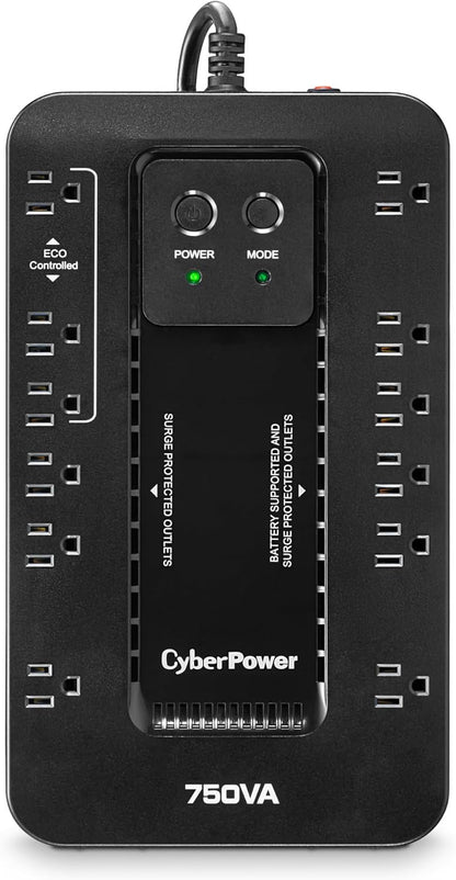 CyberPower EC850LCD Ecologic Battery Backup & Surge Protector UPS System, 850VA/510W, 12 Outlets, ECO Mode, Compact, Uninterruptible Power Supply