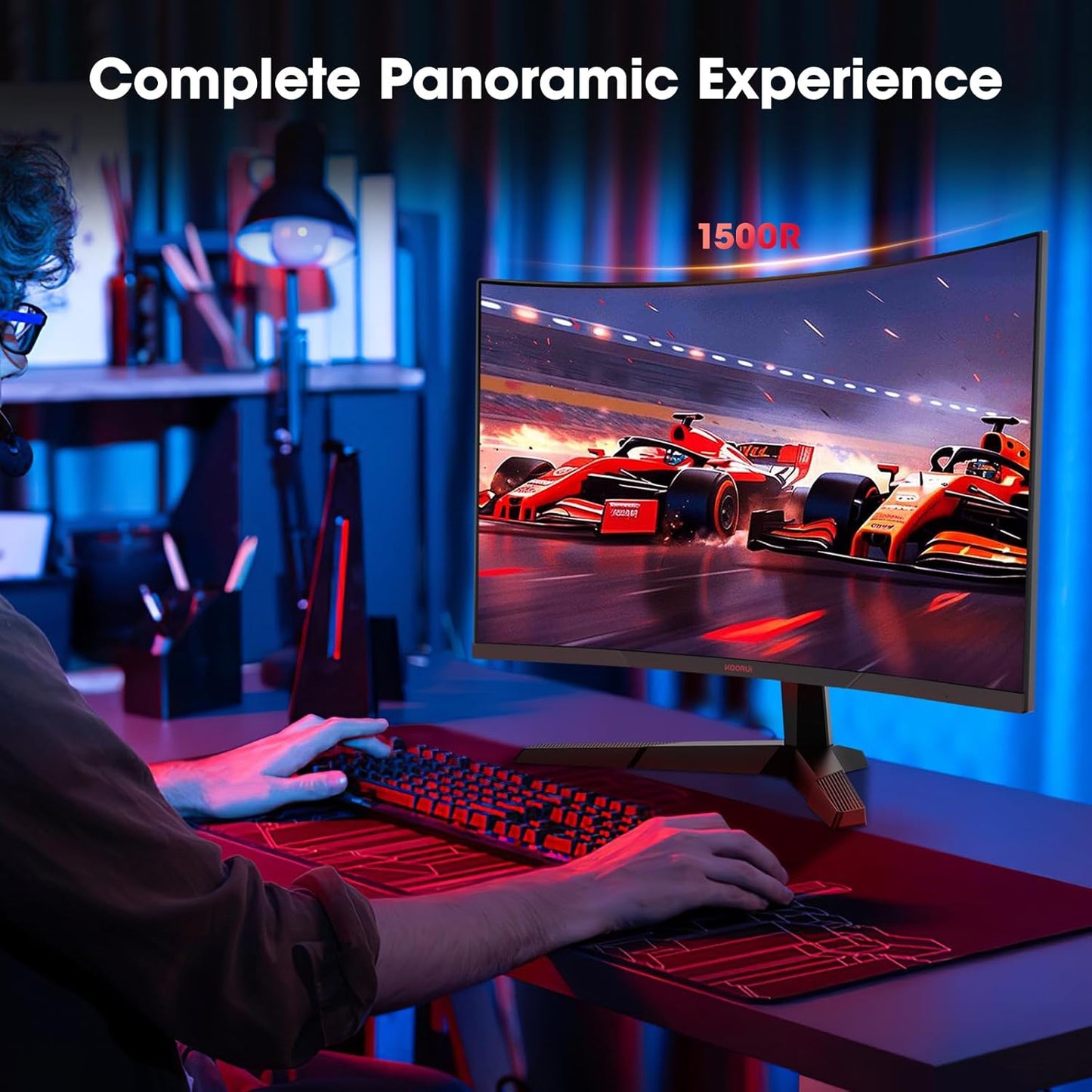 KOORUI 27 inch Gaming Monitor, QHD (2560 x 1440) R1500 180Hz Curved Monitors, AdaptiveSync with 1ms, VESA Compatible, HDR10, 1 x Display Port 1.4 & 2 x HDMI 2.0, Eye Care 27E6QCA