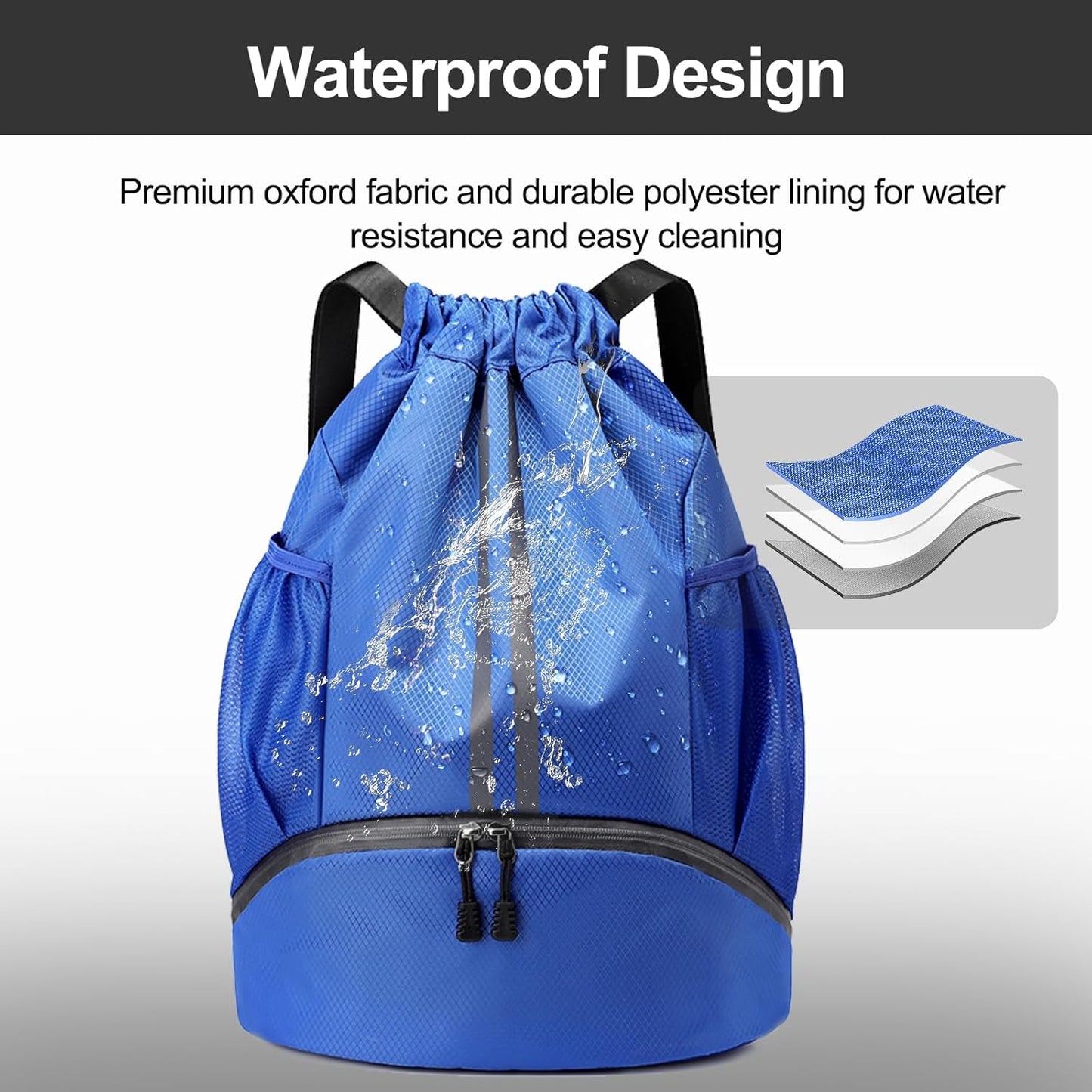 Hoedia Sports Drawstring Backpack - String Swim Gym Bag with Shoes Compartment and Wet Proof Pocket for Women/Men