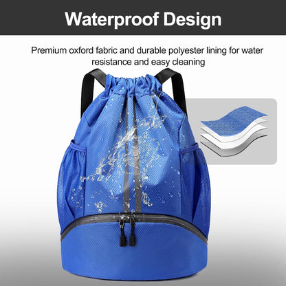 Hoedia Sports Drawstring Backpack - String Swim Gym Bag with Shoes Compartment and Wet Proof Pocket for Women/Men