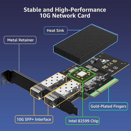 10G PCI-E Network Card with 10Gbps Dual RJ45 Ports, Intel X540-T2 Conrtoller, VIMIN 10Gb Ethernet Adapter Card Compatible with PCI Express X8, X16, Support Windows/Windows Server/Linux/VMware