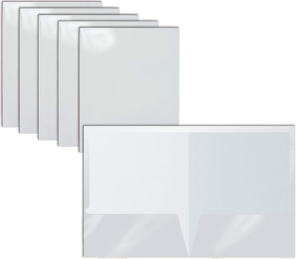 Better Office Products Lot de 25 chemises en papier blanc laminé brillant à 2 poches, format lettre, porte-documents en papier blanc, boîte de 25
