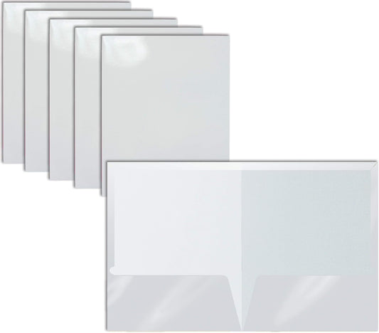 Better Office Products Lot de 25 chemises en papier blanc laminé brillant à 2 poches, format lettre, porte-documents en papier blanc, boîte de 25