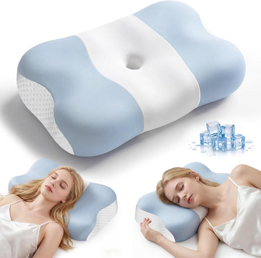VYLEE Cervical Neck Pillow for Pain Relief, Cooling Memory Foam Neck Support Pillow for Sleeping, Ergonomic Contour Bed Pillow for Side Back Stomach Sleepers