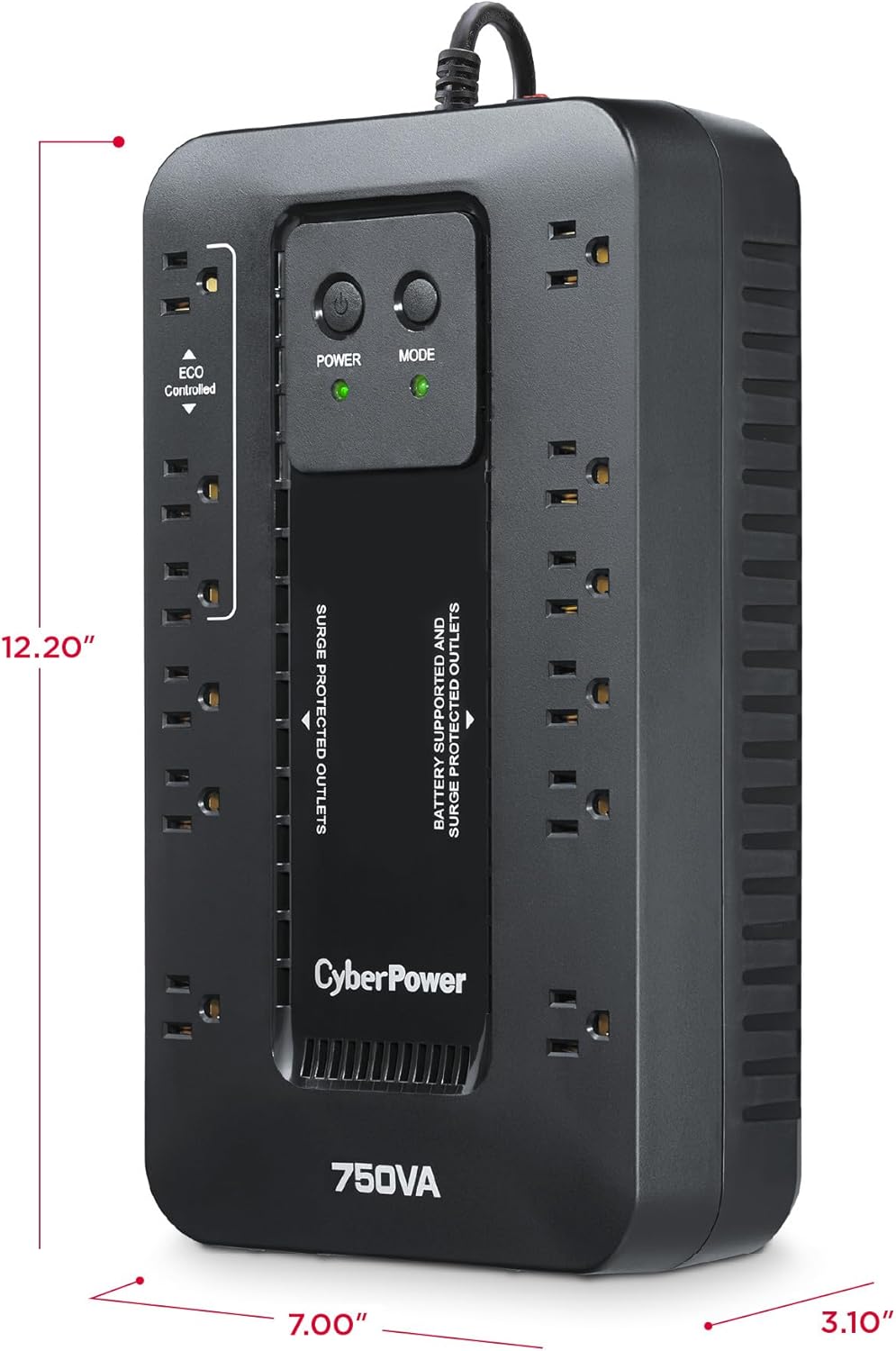 CyberPower EC850LCD Ecologic Battery Backup & Surge Protector UPS System, 850VA/510W, 12 Outlets, ECO Mode, Compact, Uninterruptible Power Supply