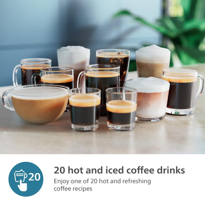 PHILIPS 5500 Series Fully Automatic Espresso Machine - LatteGo Milk System, 20 Coffee Varieties, Intuitive Touch Display, SilentBrew, 100% Ceramic Grinder, AquaClean Filter, Grey Chromed (EP5544/90)