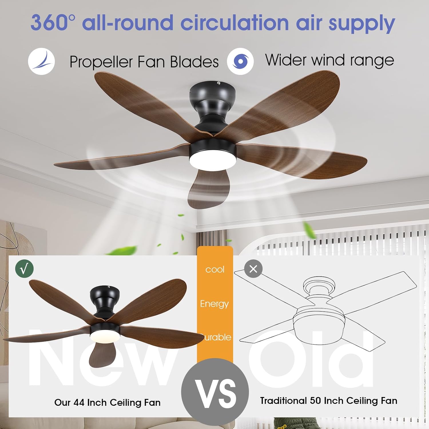 Modern Ceiling Fans with Lights Remote/APP Control, 29" Flush Mount Ceiling Fans with 3 CCT Dimmable Lights, Low Profile Ceiling Fans with 5 Propeller Blades LED Lights for Kids Room Bedroom, Brown - PuriLite