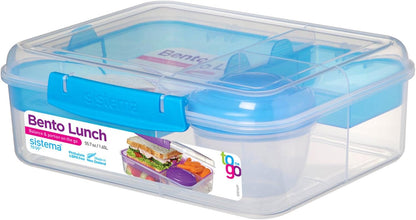 Sistema to Go Bento Box | Lunch Box with Yogurt/Fruit Container | 1.65 L | 6.9 Cup| BPA-Free | Colour May Vary